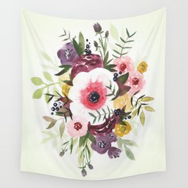 Burgundy Blush Watercolor Floral Wall Tapestry