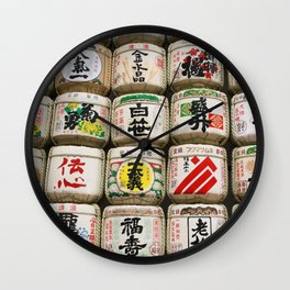 Sake barrels Wall Clock | Kanto, Japanese, Photo, Ricewine, Red, Tokyo, Green, Offering, Shrine, Japan 