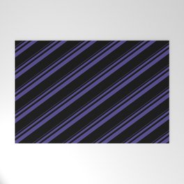 [ Thumbnail: Dark Slate Blue and Black Colored Striped Pattern Welcome Mat ]