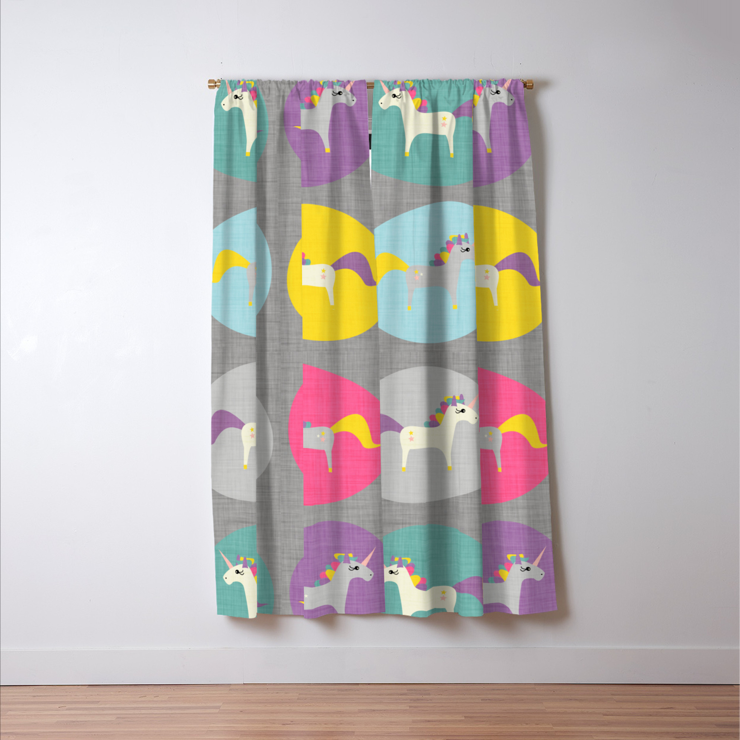 Cute Unicorn Polka Dots Grey Pastel Colors And Linen Texture