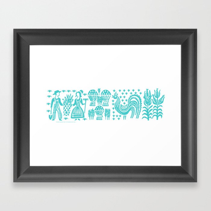 Butterprint - Vintage Pyrex in Turquoise Framed Art Print