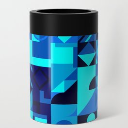 Blue, Black, Light Blue Colorful Minimalist Geometric Design Gift Pattern Can Cooler