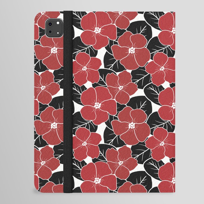Red African Violets with black leaves on white background iPad Folio Case