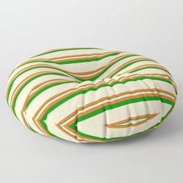 [ Thumbnail: Bisque, Chocolate, and Green Colored Striped Pattern Floor Pillow ]