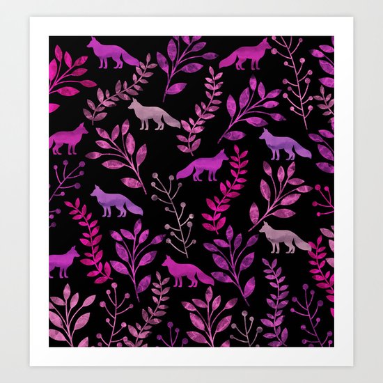 Watercolor Floral & Fox II Art Print