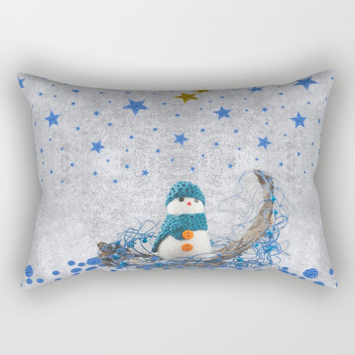 Snowman with sparkly blue stars Rectangular Pillow