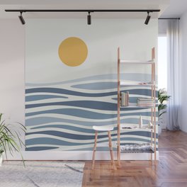 Blue Ocean Waves and the Sun Wall Mural
