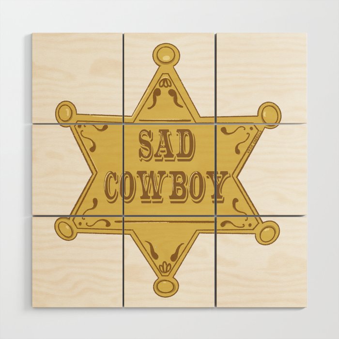 Sad Cowboy Sheriff Badge Wood Wall Art