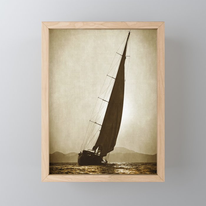 grunge canvas textured sailboat Framed Mini Art Print