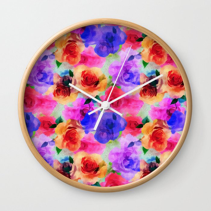 Colorful abstract modern roses flowers pattern Wall Clock