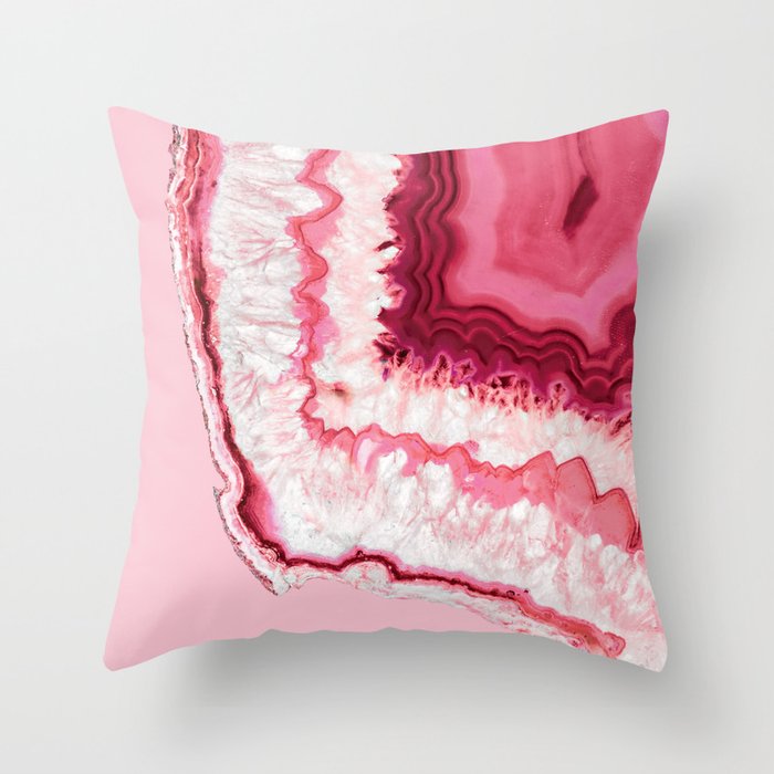 Pink Crystal Agate Geode Throw Pillow