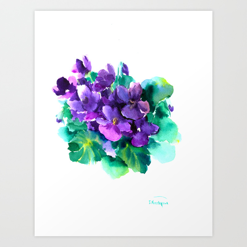 Violet Flowers Sainpaulia African Violets Violet Purple Yellow Floral Decor Art Print By Sureart Society6