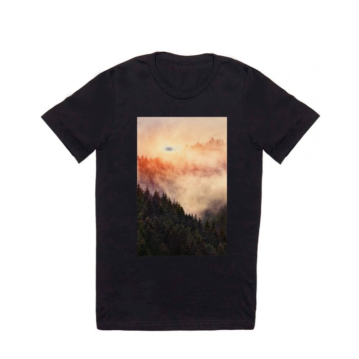 In My Other World //  Sunrise In A Romantic Misty Foggy Fairytale Forest With Trees Covered In Fog T Shirt