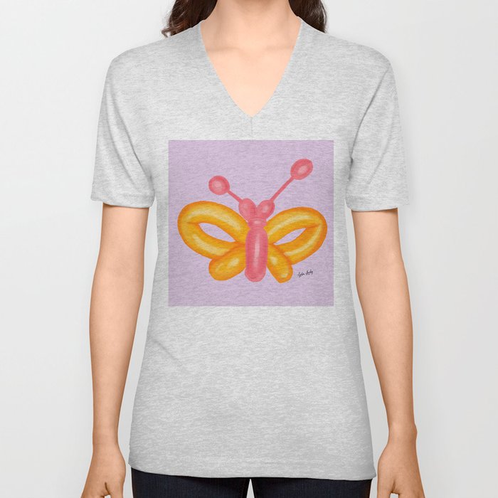 Balloon Butterfly- purple V Neck T Shirt