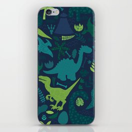Dino Silhouette Doodle Pattern Green iPhone Skin