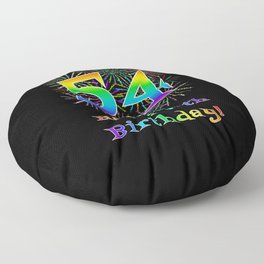 [ Thumbnail: 54th Birthday - Fun Rainbow Spectrum Gradient Pattern Text, Bursting Fireworks Inspired Background Floor Pillow ]
