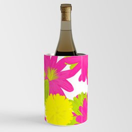 Tropical Flowers Mid-Century Modern Hot Pink And White Wine Chiller