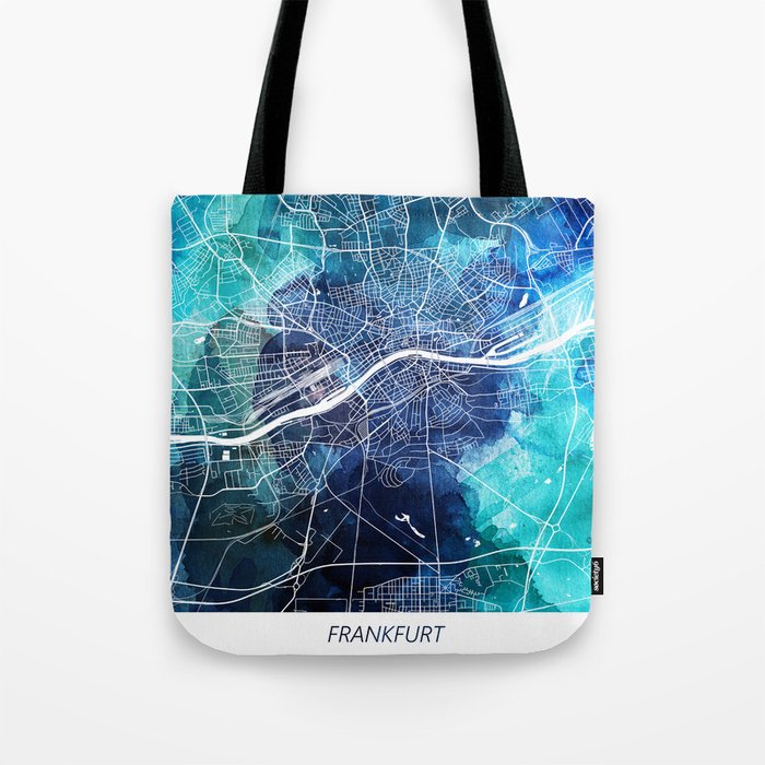 Frankfurt Germany Map Navy Blue Turquoise Watercolor Tote Bag