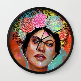 Flower Rainbow Girl in Mixed Media Wall Clock