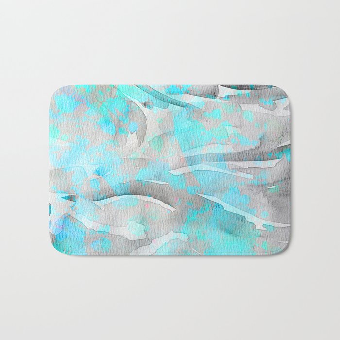 Abstract modern aqua gray watercolor brushstrokes pattern Bath Mat
