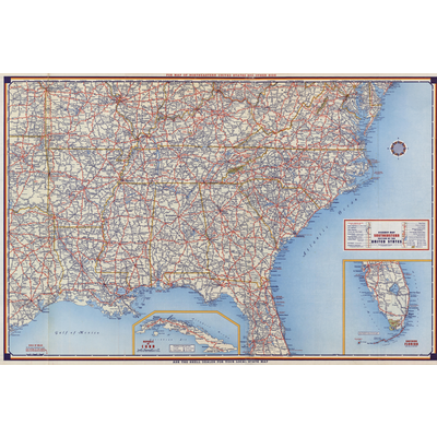 Highway Map Southeastern Section of the United States - Vintage ...