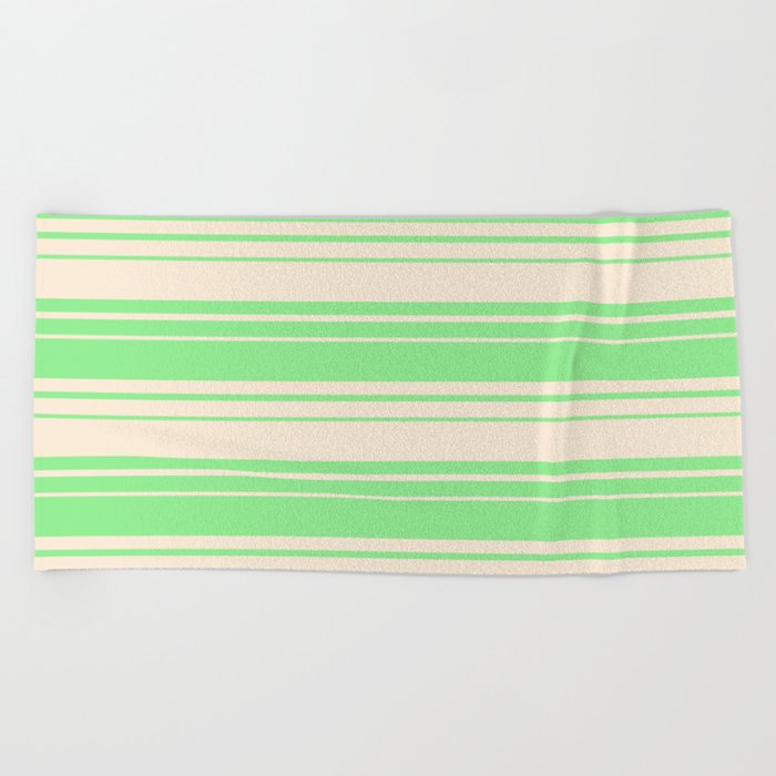Light Green and Beige Colored Stripes/Lines Pattern Beach Towel