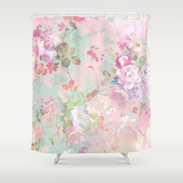 Vintage botanical blush pink mint green floral pattern Shower Curtain