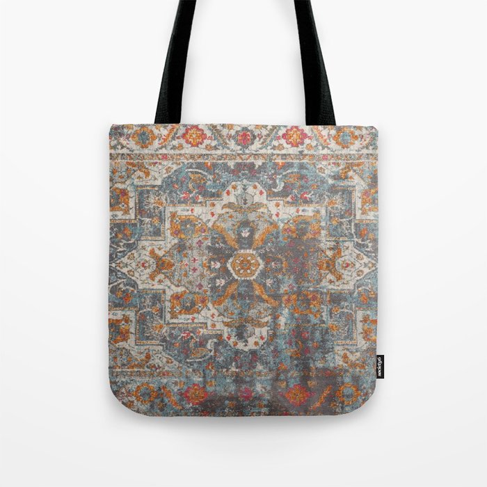 Oriental vintage carpet - orange, grey and blue Tote Bag