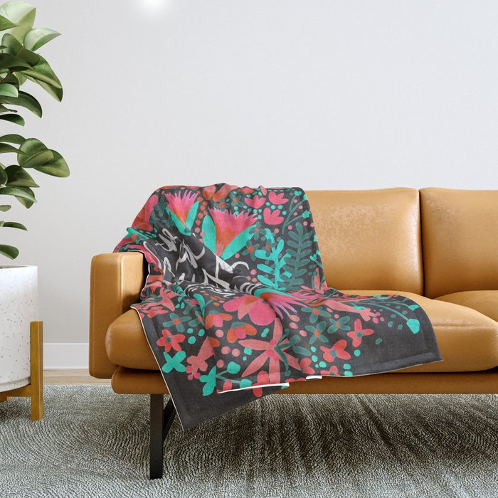 The Earth Laughs in Flowers – Pink & Charcoal Throw Blanket