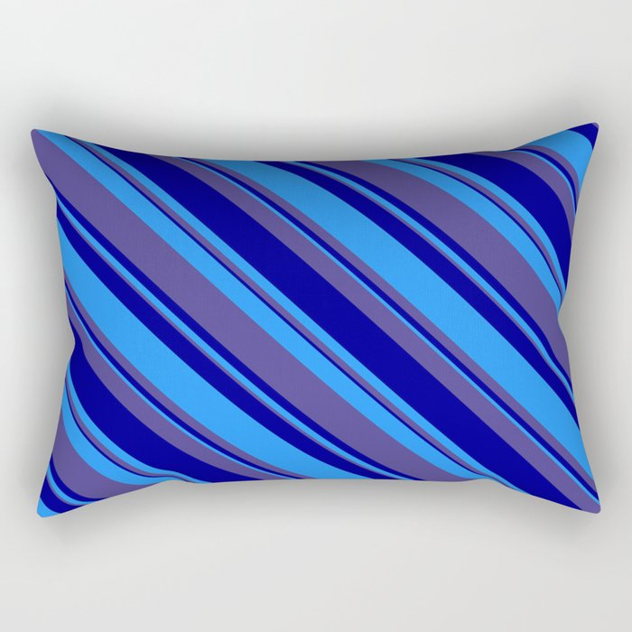 Dark Slate Blue, Dark Blue & Blue Colored Stripes Pattern Rectangular Pillow