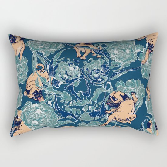 Climbing Pug & Floral Rectangular Pillow
