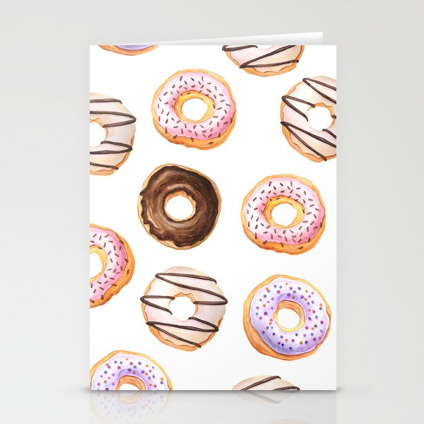 Watercolor Donuts Patterns IV Stationery Cards by NJORDUR DESIGN | Society6