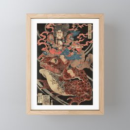 Japanese Retro Artwork Samurai Riding Giant Toad Vintage Art Framed Mini Art Print