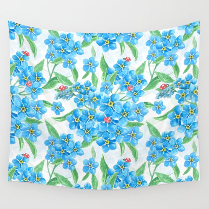 Forget me not flowers and ladybugs Wall Tapestry