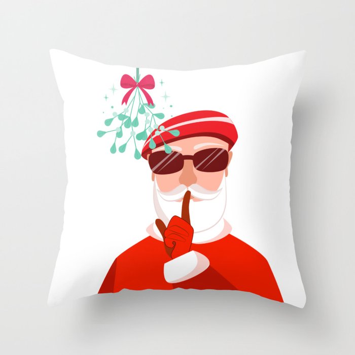 Funny Secret Santa under the mistletoe Throw Pillow
