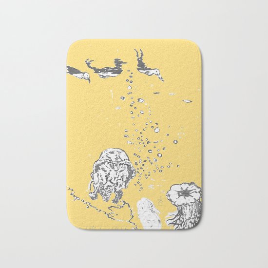 Two Tailed Duck and Jellyfish Pale Yellow Mellow Bath Mat