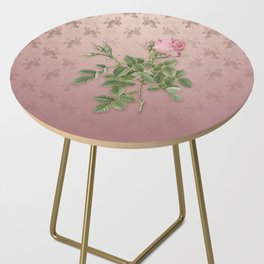 Vintage Dwarf Damask Rose Botanical Pattern on Dusty Pink Side Table