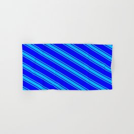 [ Thumbnail: Blue & Deep Sky Blue Colored Lines/Stripes Pattern Hand & Bath Towel ]