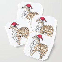 Cute Christmas Fluffy Llama in a Santa Claus Hat Coaster