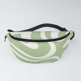 Modern Liquid Swirl Abstract Pattern in Light Sage Green and Cream Fanny Pack