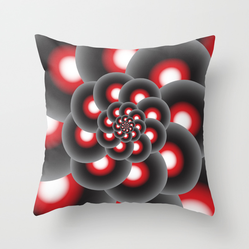 Spiral Circle Flower In Red Black And White Throw Pillow By