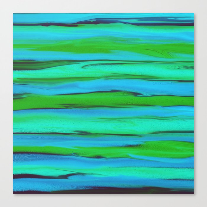 Apple Green Seafoam And Azure Blue Stripes Abstract Canvas Print