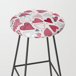 Hand drawn pacific pink and red doodle hearts pattern. Bar Stool