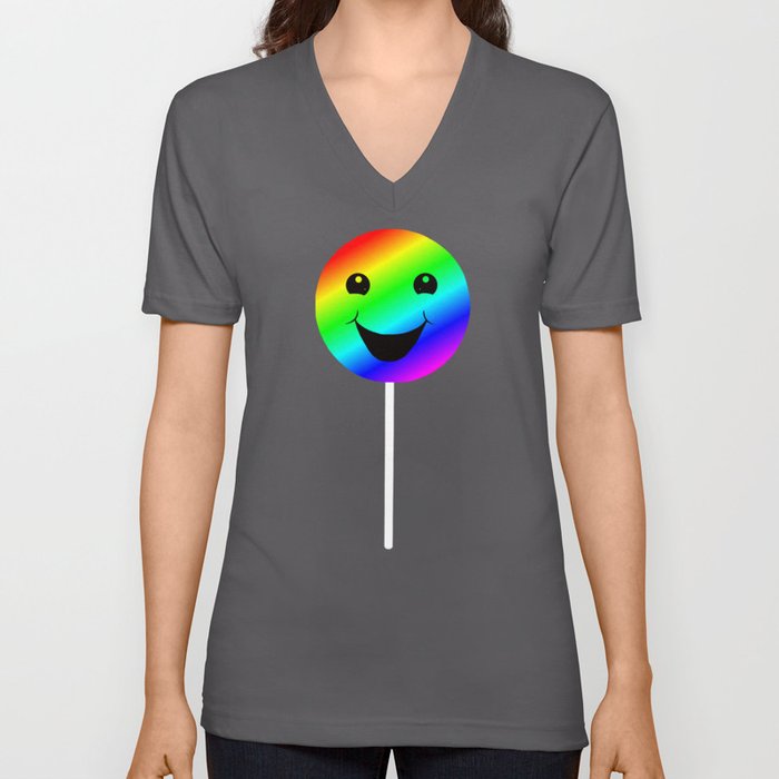 Smiling Rainbow Lollipop  V Neck T Shirt