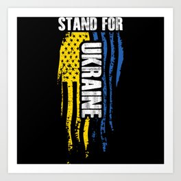 I stand with Ukraine US Banner Ukrainian colors Art Print