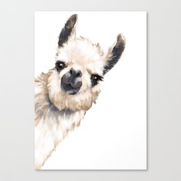 Sneaky Llama White Canvas Print