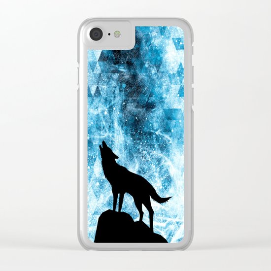 Howling Winter Wolf snowy blue smoke Clear iPhone Case