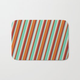 [ Thumbnail: Aquamarine, Light Grey, Chocolate & Brown Colored Striped/Lined Pattern Bath Mat ]