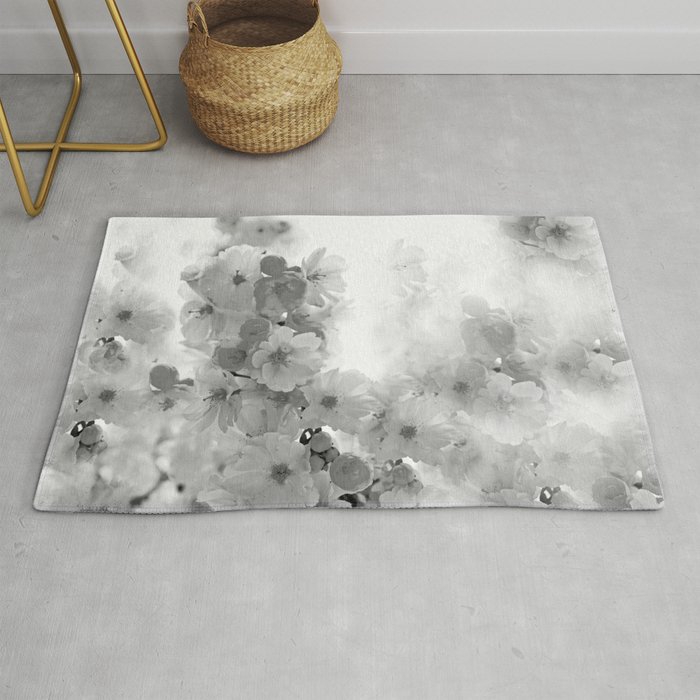 CHERRY BLOSSOMS GRAY AND WHITE Rug