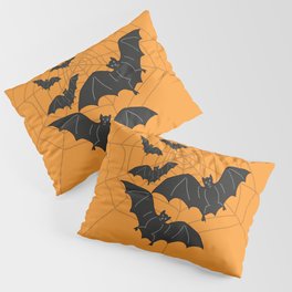 Flying Bats orange Pillow Sham | Spooky, Graphic, Orange, Bats, Spiders, Pattern, Bat, Spider, Illustration, Graphicdesign 